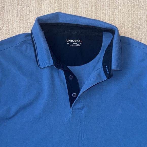 UNTUCKit Mens Size L Blue Pima Cotton Long Sleeve Polo Casual Shirt Top - Picture 8 of 10
